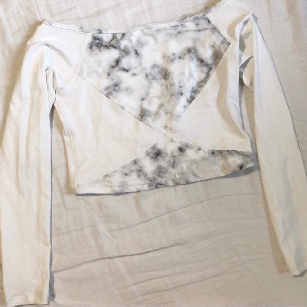 BuffBunny White Marble-Print Long Sleeve Crop Top